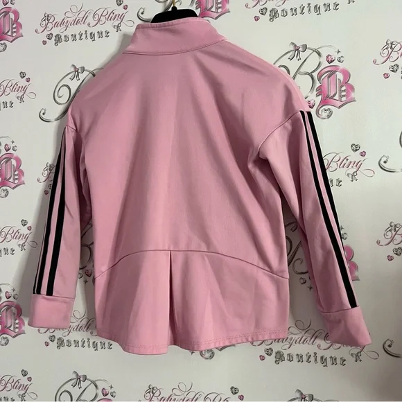 Adidas tracksuit top sweater zip up pink striped classic on arms bubblegum pink - Picture 4 of 10